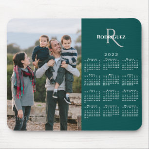 2022 Calendar Custom Photo Monogram Name on Teal Mouse Mat