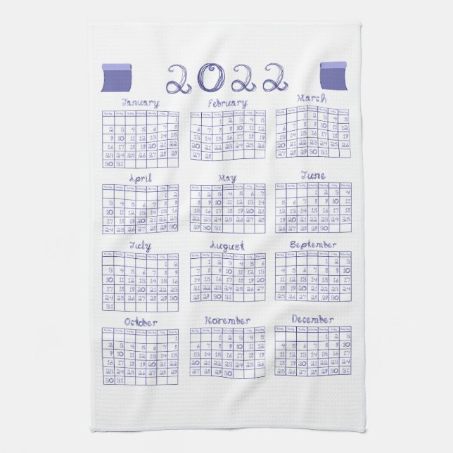 2022 Calendar Fabric Font Veri Peri  Tea Towel (Vertical)