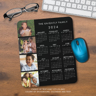 2022 Calendar Family 4 Photo Collage Black Mouse Mat