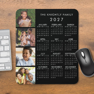2022 Calendar Family 4 Photo Collage Black Mouse Mat