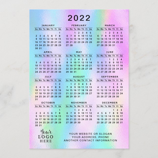 2022 Calendar Full Year Faux Holographic Programme (Front)