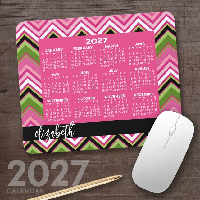 2022 Calendar - huge colourful chevron pattern Mouse Mat (2027 Calendar Mousepad)
