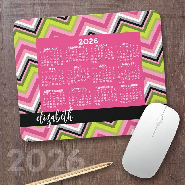 2022 Calendar - huge colourful chevron pattern Mouse Mat (2026 Calendar)