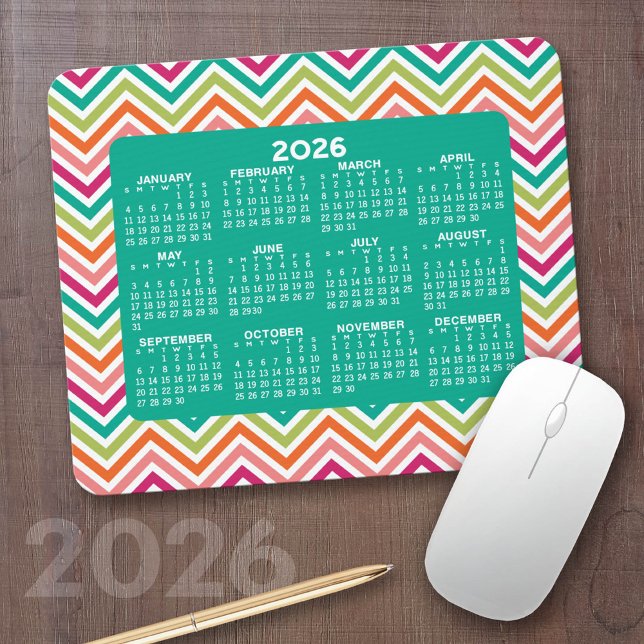 2022 Calendar - huge colourful chevron pattern Mouse Mat (2026 Calendar on a Mousepad)