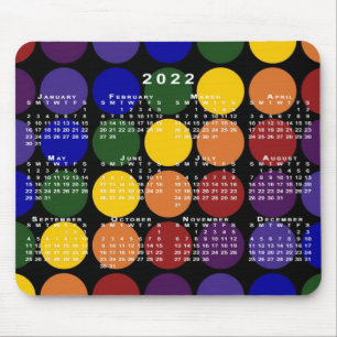 2022 Calendar LGBTQ Rainbow Polka Dots on Black Mouse Mat
