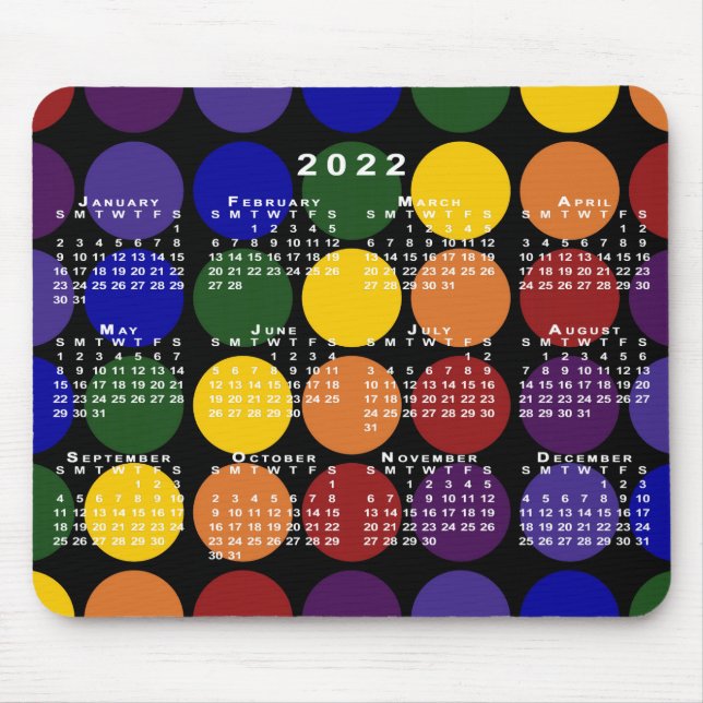 2022 Calendar LGBTQ Rainbow Polka Dots on Black Mouse Mat (Front)