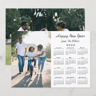 2022 Calendar Modern 2 Photo Happy New Year Holiday Card