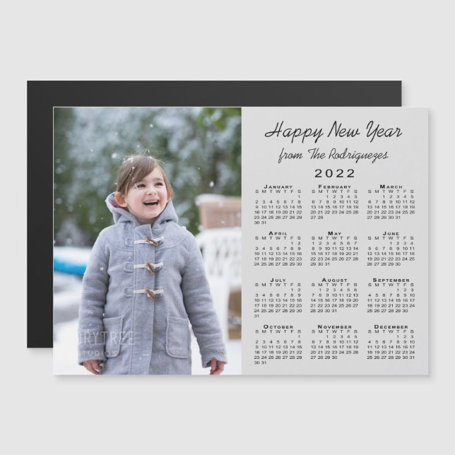 2022 Calendar Modern Photo Happy New Year Grey (Front/Back)