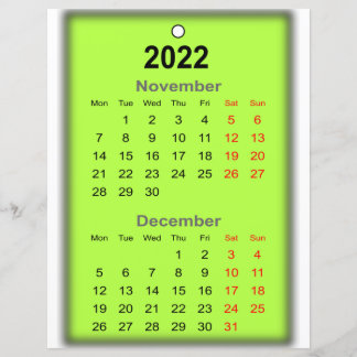 2022 Calendar November December Print on..