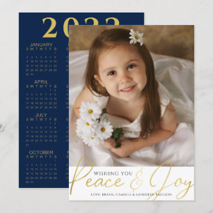 2022 Calendar PEACE AND JOY Gold Script Photo Holi Holiday Card