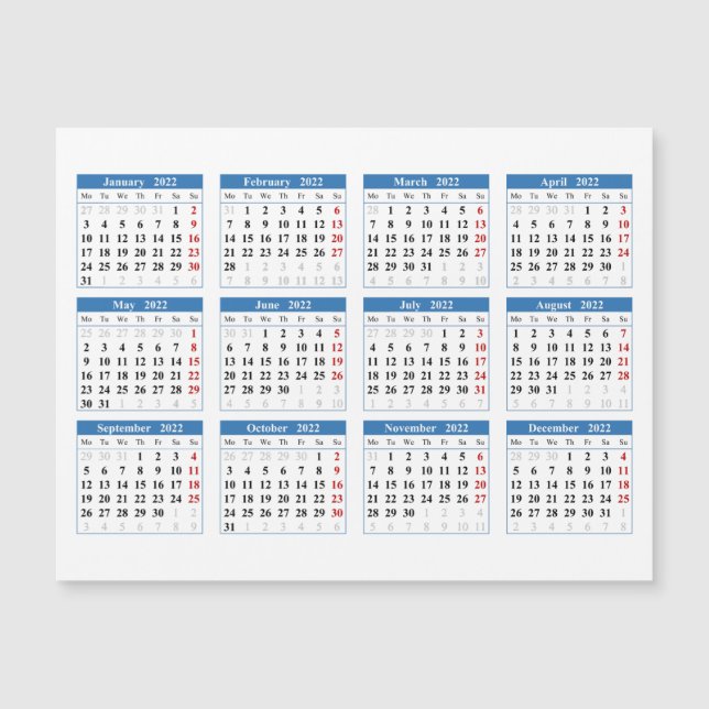 2022 calendar template (Front)