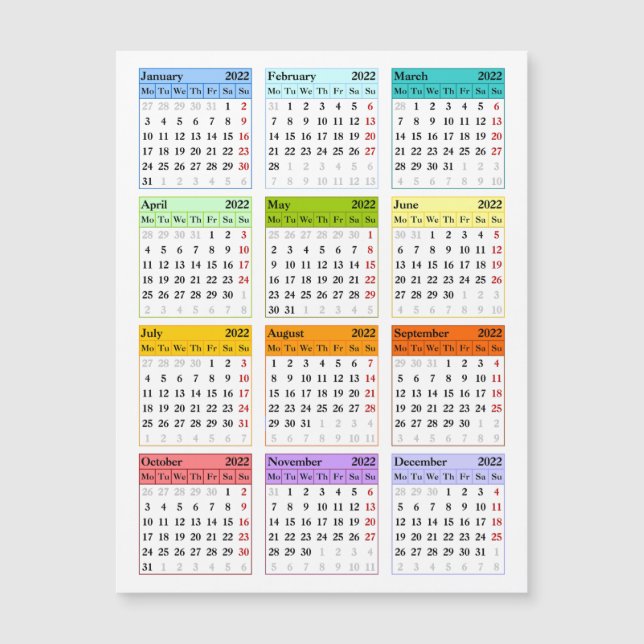 2022 calendar template (Front)