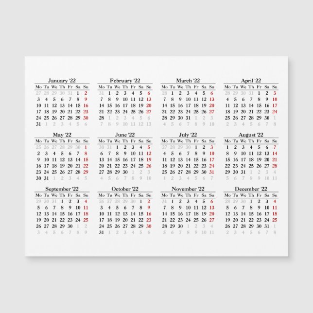 2022 calendar template (Front)