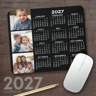 2022 Calendar with 3 Photo Collage - black Mouse Mat