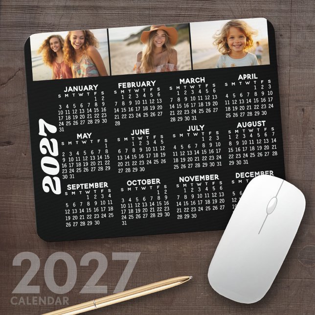 2022 Calendar with 3 Photo Collage - black Mouse P Mat (2027 Calendar Mousepad)