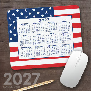 2022 Calendar with American Flag - Red White Blue Mouse Mat