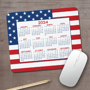 2022 Calendar with American Flag - Red White Blue Mouse Mat