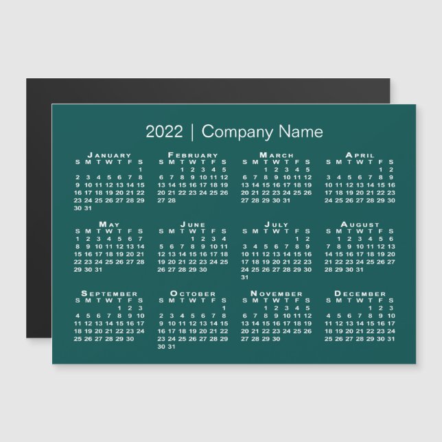 2022 Calendar with Company Name Blue Green Magnet (Front/Back)