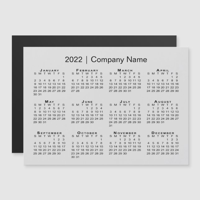 2022 Calendar with Company Name Grey Magnet (Front/Back)