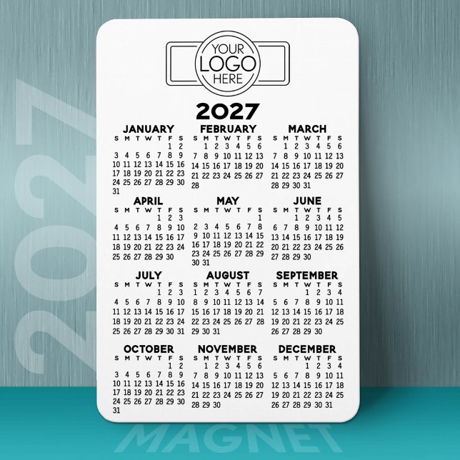 2022 Calendar with Logo Basic Black White Minimal Magnet (2027 Calendar on a Magnet)