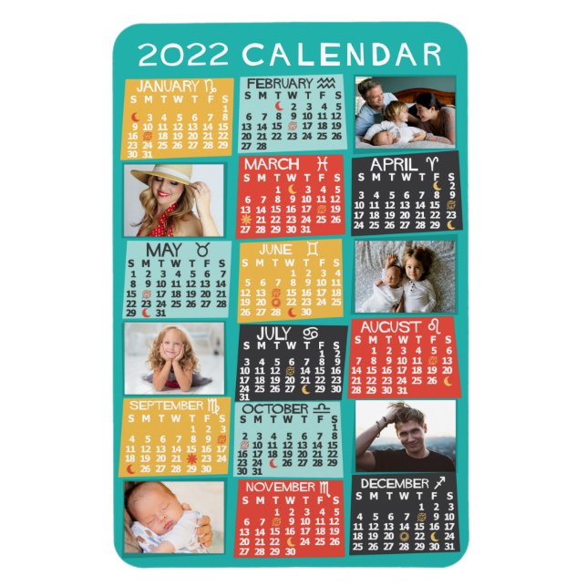 2022 Calendar Year Modern Photo Collage Moon Phase Magnet (Vertical)