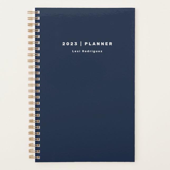 2022 Chic Dark Navy Blue Weekly Monthly Non-Dated Planner (Front)