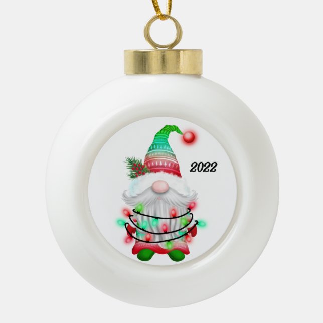2022 Christmas Gnome Ceramic Ball Christmas Ornament (Front)