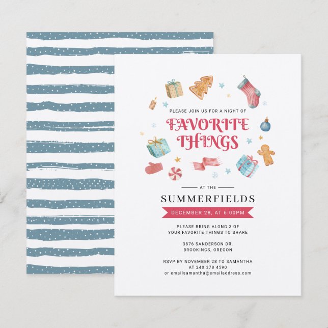 2022 Christmas Holidays Favourite Things Watercolo Invitation (Front/Back)