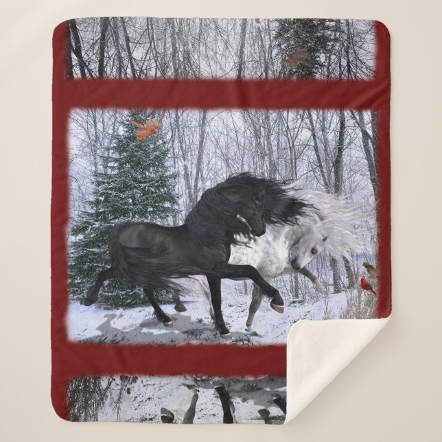 2022 Christmas Horses - change background colour Sherpa Blanket (Front)