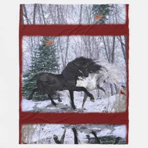 2022 Christmas Horses - change bkgrd colour Fleece Blanket