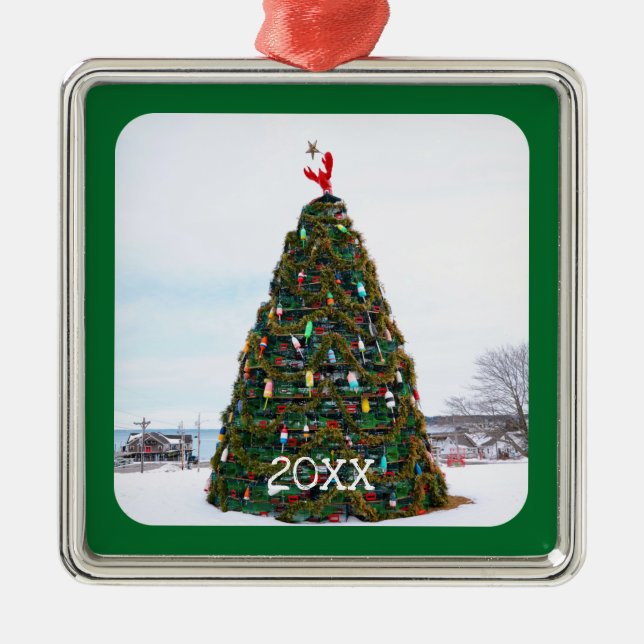 2022 Christmas Lobster Trap Tree Rockland Maine Metal Tree Decoration (Front)