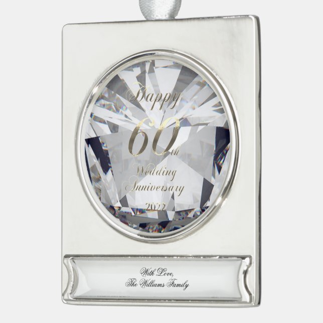 2022 Diamond Wedding 60th Anniversary Silver Plated Banner Ornament (Left)