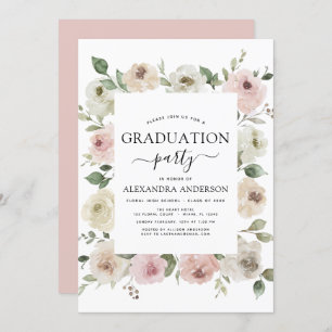 2022 Dusty Pink Graduation Floral Greenery Invitation
