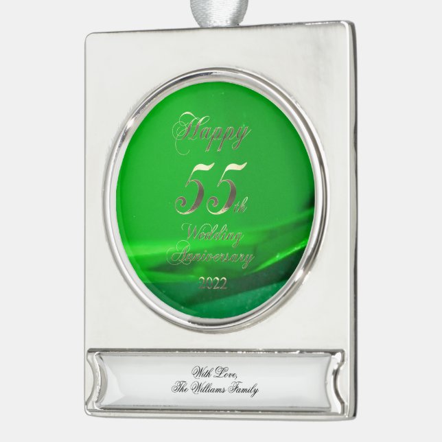 2022 Emerald Wedding 55th Anniversary Silver Plated Banner Ornament (Left)