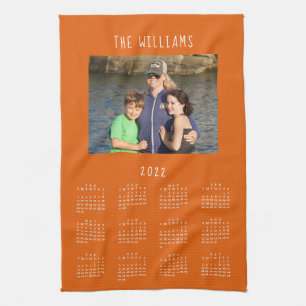 2022 Family Photo Burnt Orange Calendar Tea Towel