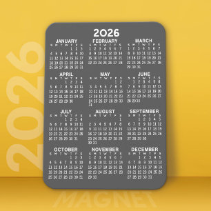 2022 Full Year View Calendar - Basic Grey Minimal Magnet