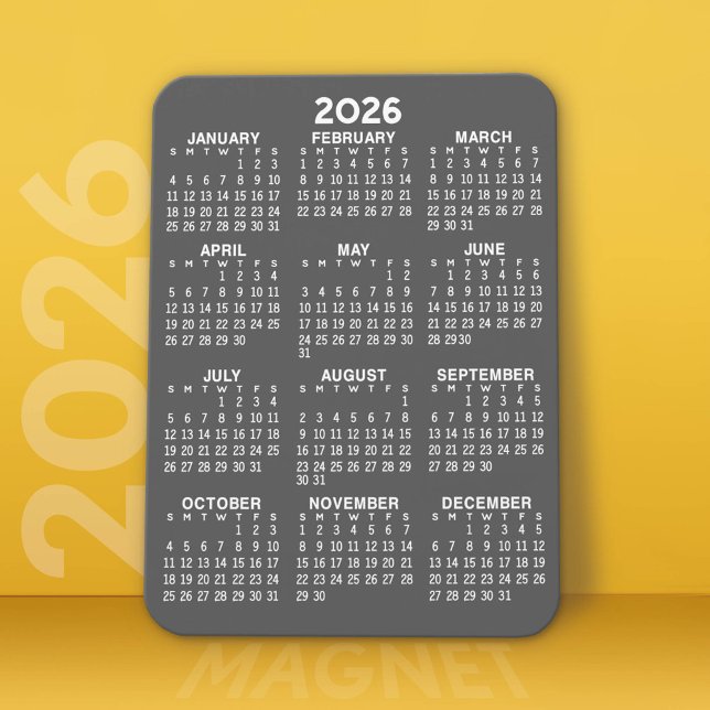 2022 Full Year View Calendar - Basic Grey Minimal Magnet (2026 Calendar Magnet)