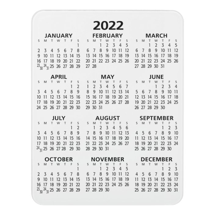 2022 Full Year View Calendar - Basic Minimal Door Sign | Zazzle.co.uk