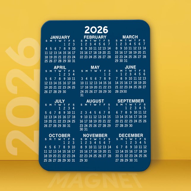 2022 Full Year View Calendar - Basic Minimal Magnet (2026 Calendar Magnet)