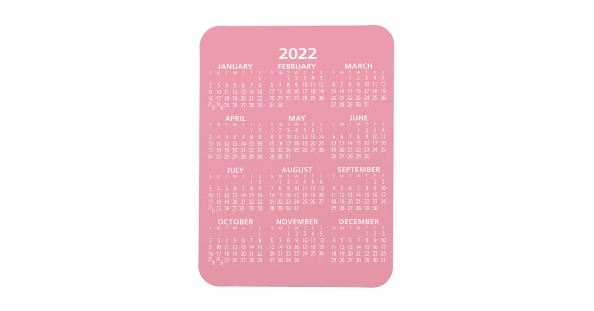 2022 Full Year View Calendar - Basic Pink Minimal Magnet | Zazzle.co.uk