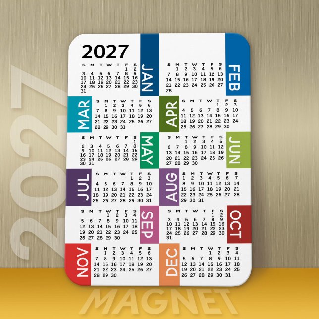 2022 Full Year View Calendar - fun and colourful Magnet (Modern 2027 Calendar Magnet)