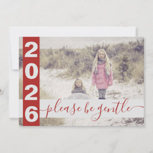 2022 Funny Please be gentle Red photo Holiday Card