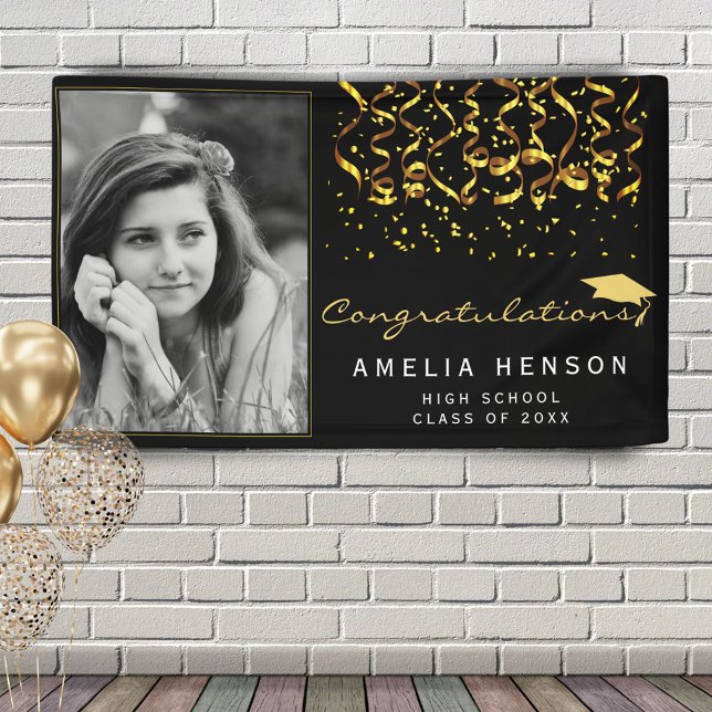2022 Gold Black Confetti Graduate Photo Banner (Creator Uploaded)