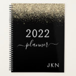 2022 Gold Black Glitter Monogram Glam Planner<br><div class="desc">2022 Gold and Black Sparkle Glitter Monogram Name or Initial Spiral Calendar Planner Notebook. This makes the perfect sweet 16 birthday,  wedding,  bridal shower,  anniversary,  baby shower or bachelorette party gift for someone that loves glam luxury and chic styles.</div>