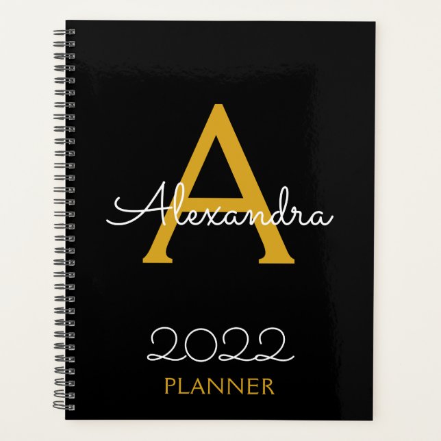 2022 Gold Black Monogram Elegant Planner (Front)