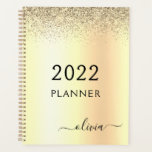 2022 Gold Glitter Metal Monogram Glam Name Planner<br><div class="desc">2022 Gold and Black Faux Sparkle Glitter Monogram Name and Initial Metallic Stainless Steel Spiral Notebook Wedding Event Calendar Planner. This makes the perfect sweet 16 birthday,  wedding,  bridal shower,  anniversary,  baby shower or bachelorette party gift for someone that loves glam luxury and chic styles.</div>