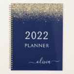 2022 Gold Navy Blue Glitter Sparkle Glam Monogram Planner<br><div class="desc">2022 Gold and Navy Blue Sparkle Glitter Monogram Name and Initial Spiral Notebook. This makes the perfect sweet 16 birthday,  wedding,  bridal shower,  anniversary,  baby shower or bachelorette party gift for someone that loves glam luxury and chic styles.</div>
