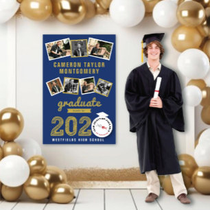 2022 Gold Sketch Grad 7 Photo Collage Graduation Poster
