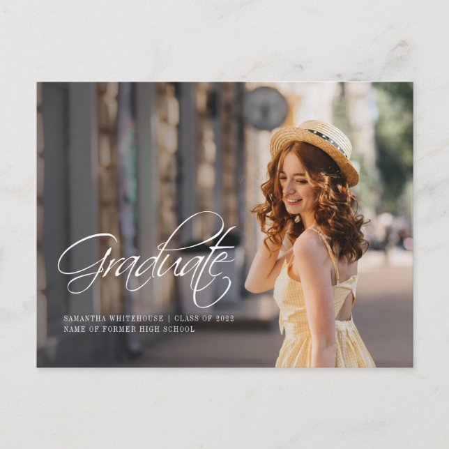 2022 Grad Minimalist Photo Script Graduation Announcement Postcard (Front)