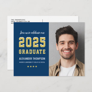 2022 Graduate Navy Gold Graduation Party Photo Invitation Postcard
